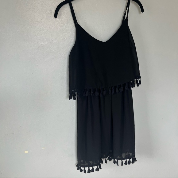 Anthropologie boohoo Bohemian Tassel Hem Dress Black Small - Picture 3 of 9